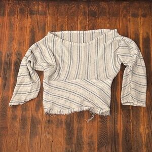 Free People Off-Shoulder Sweater with Blue Stripes